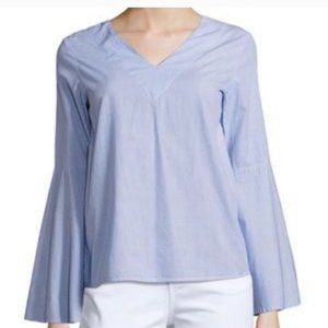 Philosophy Womens Blue White Striped V-Neck Long Sleeved Blouse Shirt T